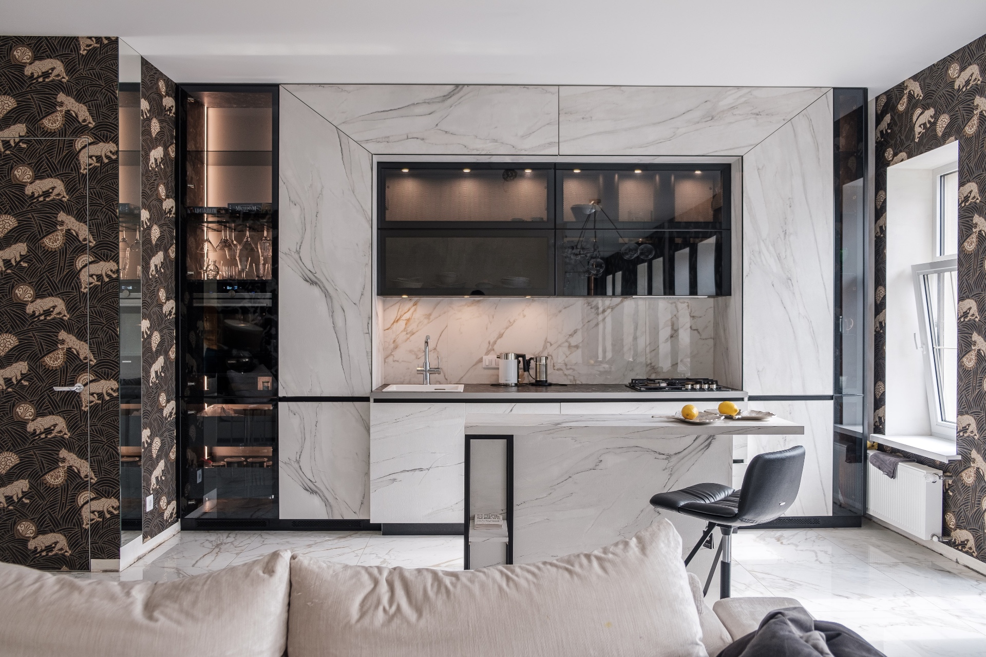 Hand-finished marble kitchen island